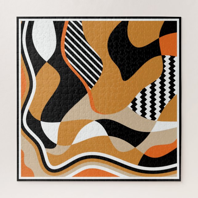 Abstract wavy: vintage black pattern jigsaw puzzle (Vertical)