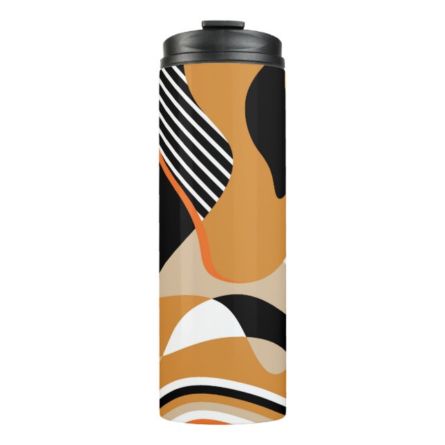 Abstract wavy: vintage black pattern thermal tumbler (Front)