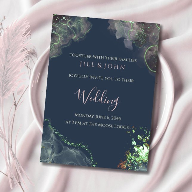  Abstract Wedding Invitation Green Navy Pink (Creator Uploaded)