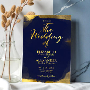 Abstract Wedding Invitations Navy Blue Gilded