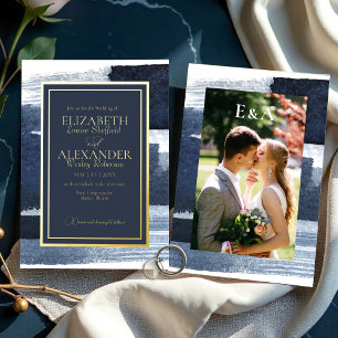 Abstract Wedding Invitations   Photo Blue Gilded