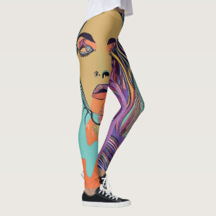 Abstract Whimsical Face Colourful Artsy Fun Trendy Leggings