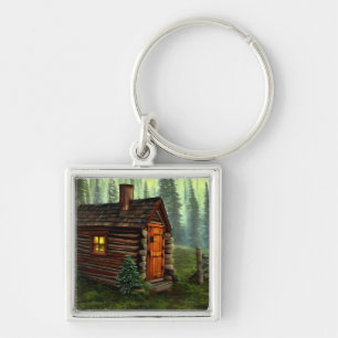 Abstract Whimsical Little Hunting Cabin Keychain
