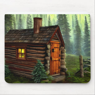 Abstract Whimsical Little Hunting Cabin Mouse Pad