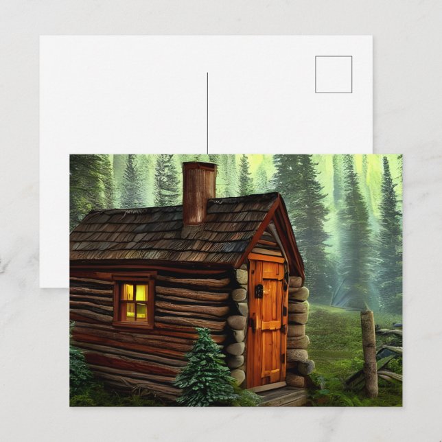 Abstract Whimsical Little Hunting Cabin Postcard (Front/Back)