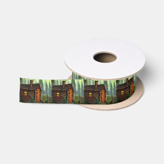 Abstract Whimsical Little Hunting Cabin Satin Ribbon