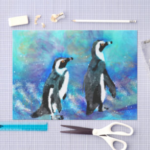 Abstract Whimsical Penguin Couple Decoupage Tissue Paper