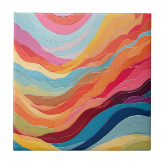 Abstract Whimsical Rainbow Wavy Stripes Tile