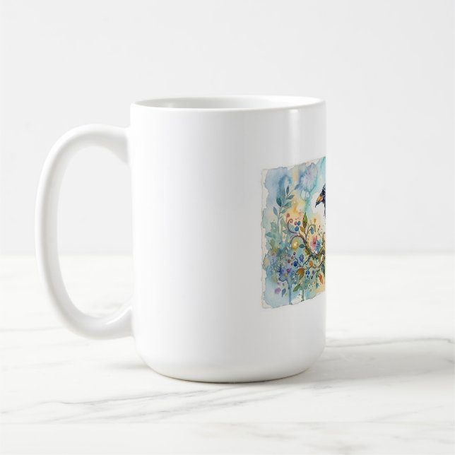 Abstract Whimsical Watercolor Crow Mug (Left)