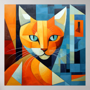 Abstract Whiskers: Orange Cat Poster