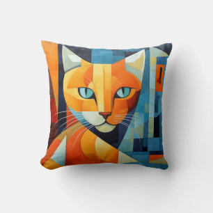 Abstract Whiskers: Orange Cat Throw Pillow