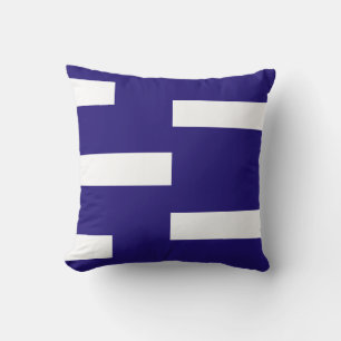 Abstract White Abstract Geometric Shapes on Blue Throw Pillow