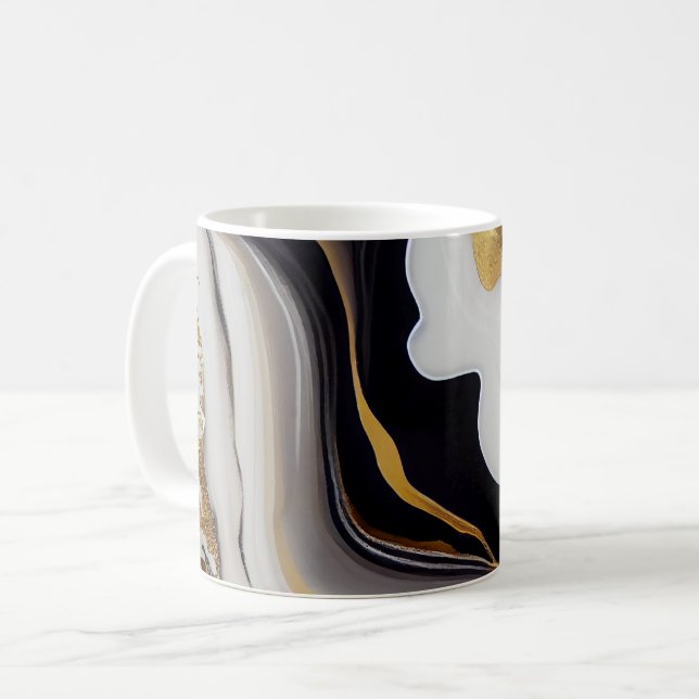 Abstract white and black and golden abstract  coffee mug (Front Left)