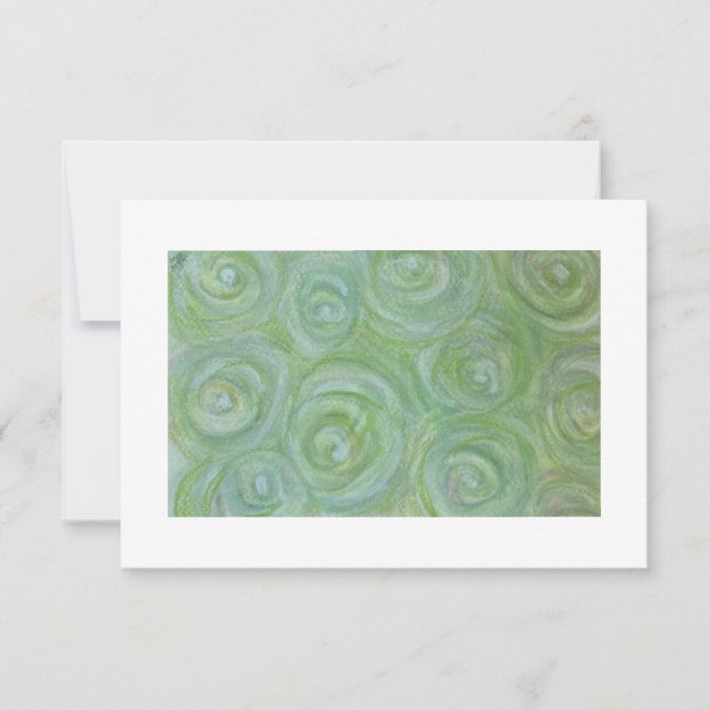 Abstract white and green roses hand-drawn notecard (Front)