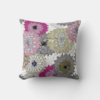 Abstract White and Pink Floral Pattern Throw Pillow