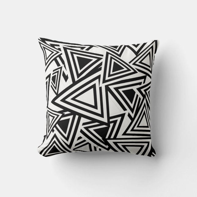 Abstract White Black Triangle Pattern Throw Pillow (Front)