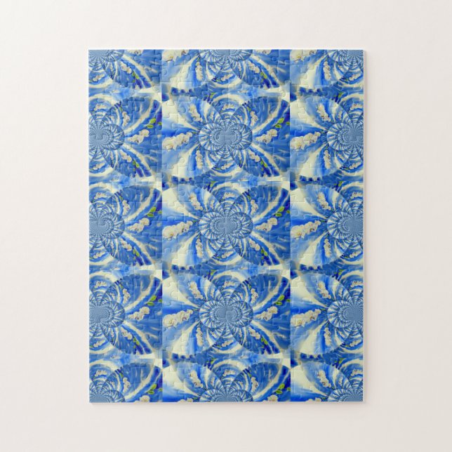 Abstract white blue floral painting jigsaw puzzle (Vertical)