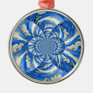 Abstract white blue floral painting metal ornament