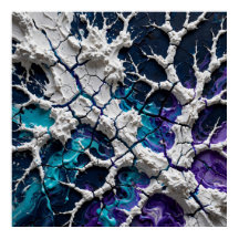 Abstract White Cracked Paint Texture on Dark Blue