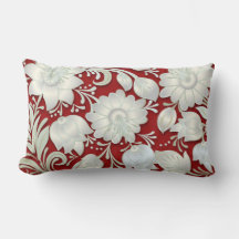 Abstract White Floral Ornament on Red Background