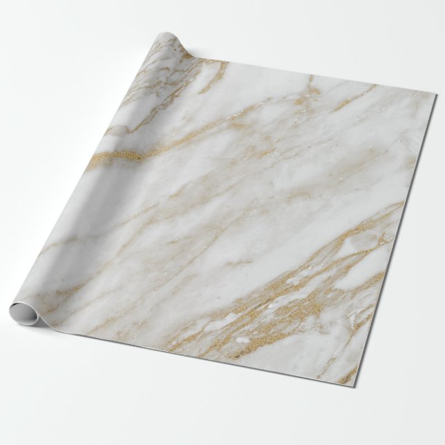 Abstract White Gold Grey Carrara Marble Stone VIP Wrapping Paper (Unrolled)