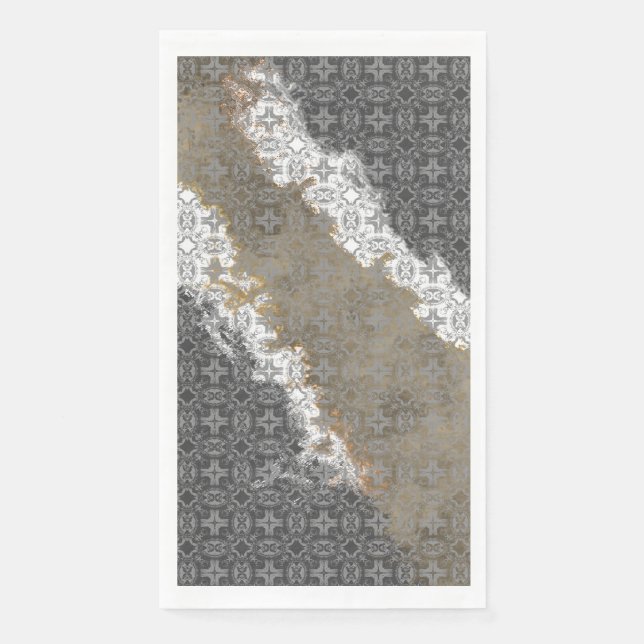 Abstract White, Grey, Bronze, Gold Vintage Pattern Napkin (Front)