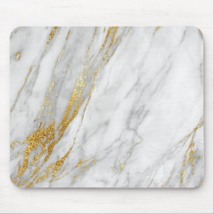 Abstract White Grey Carrara Gold Marble Mouse Pad