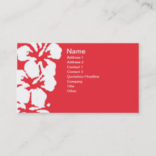 Abstract White Hibiscus Flowers on Red Business Card