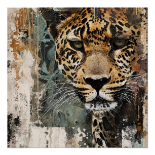 Abstract white Jungle Cat  Landscape Poster