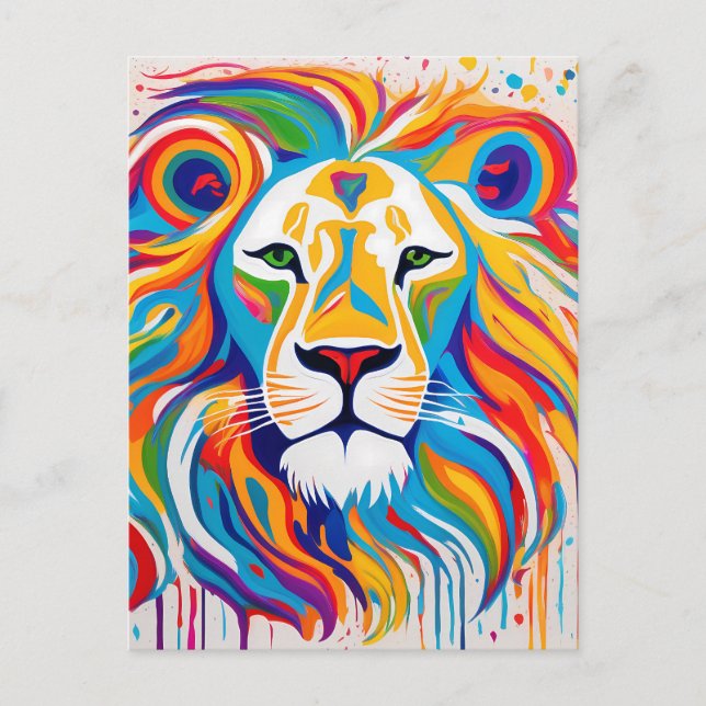 Abstract white lion art postcard (Front)