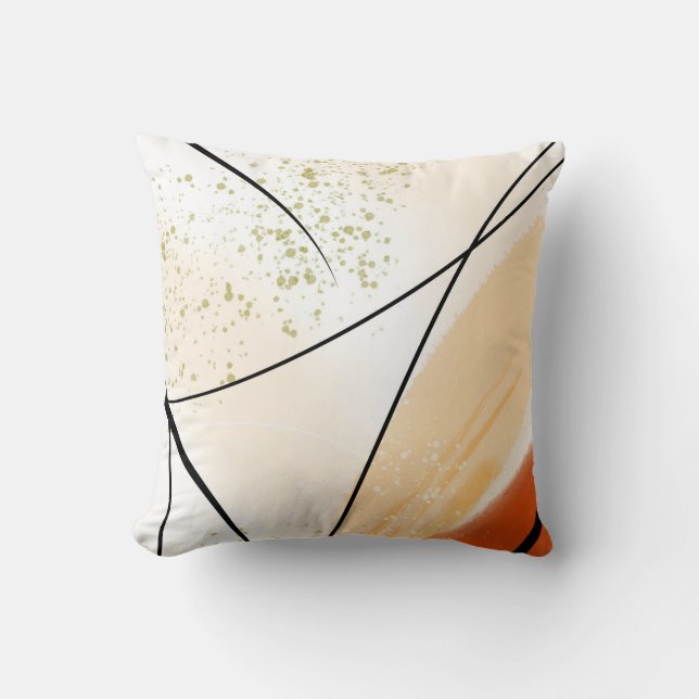 Abstract White Orange Green Black Line Throw Pillow (Front)