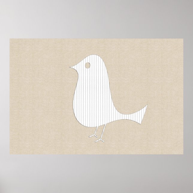 Abstract White Paper Bird Soft Linen Collage Poster (Front)