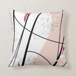 Abstract White Pink Black Line Throw Pillow