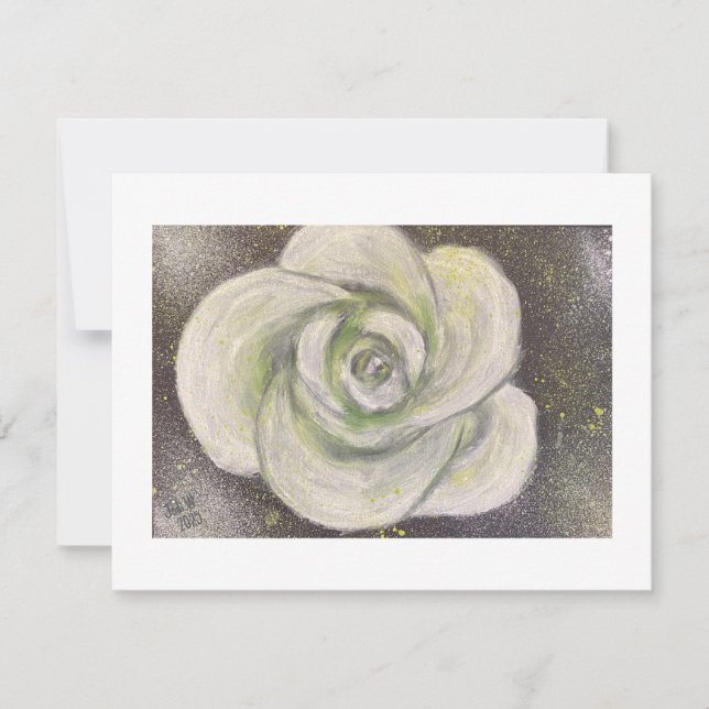 Abstract White Rose on black background card (Front)