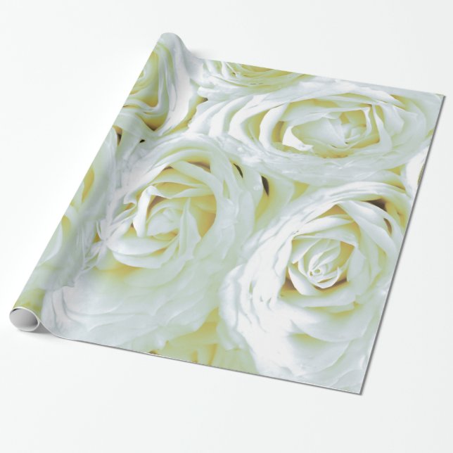 Abstract White Roses Garden Elegant Floral Wrappin Wrapping Paper (Unrolled)