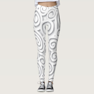 Abstract White Scroll Leggings