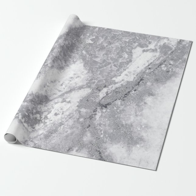 Abstract White Silver Grey Carrara Marble Stone Wrapping Paper (Unrolled)