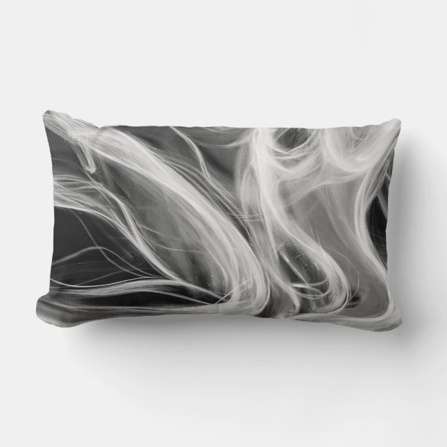 abstract white swirl smoke on black lumbar pillow (Front)