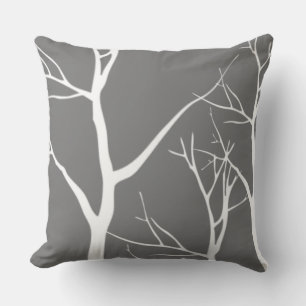 Abstract White Tree Pattern On Grey Throw Pillow