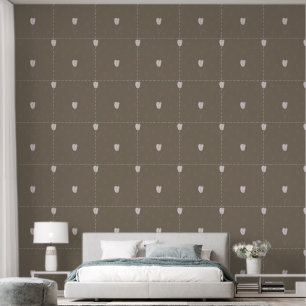 Abstract White Tulip and Hearts on Earthy Brown Wallpaper