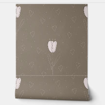 Abstract White Tulip and Hearts on Earthy Brown