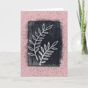 Abstract White Twig Drawing on Black and Pink Card