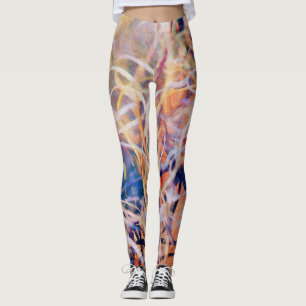 Abstract Wild Grass in Warm Multicolors Leggings