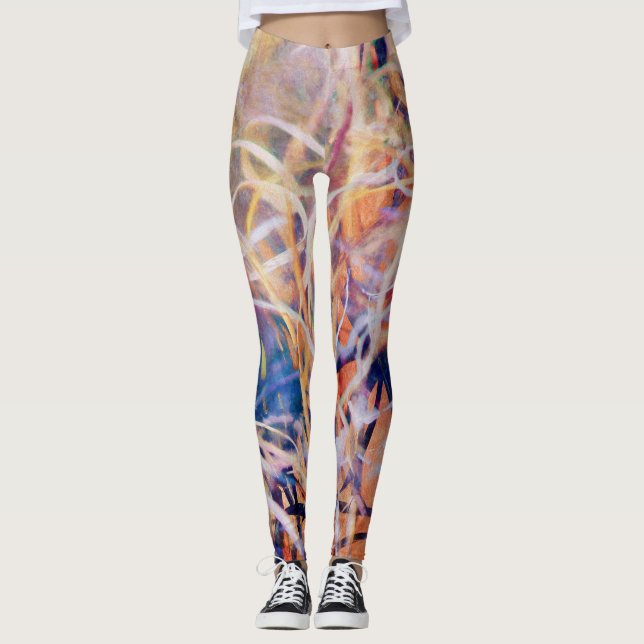 Abstract Wild Grass in Warm Multicolors Leggings (Front)