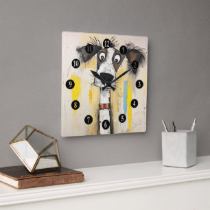  Abstract Wild Haired Dog Square Wall Clock