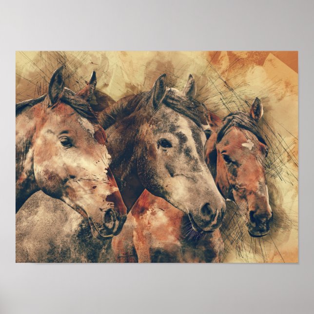 Abstract Wild Horses Western Print (Front)