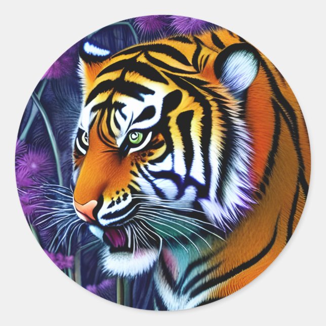 Abstract Wild  Majestic Predator Tiger Classic Round Sticker (Front)