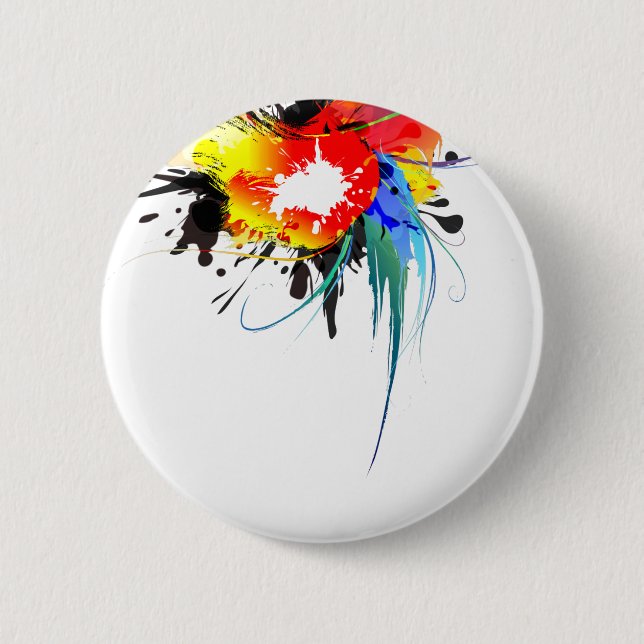 Abstract Wild Parrot Paint Splatters 2 Inch Round Button (Front)