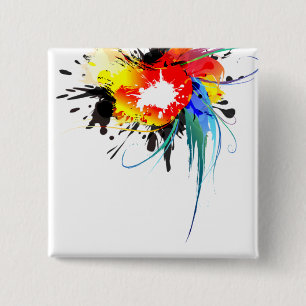 Abstract Wild Parrot Paint Splatters 2 Inch Square Button