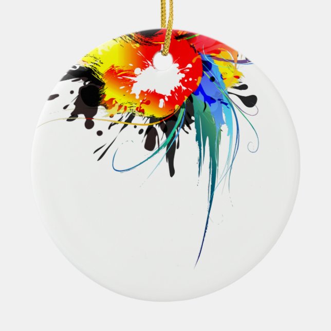 Abstract Wild Parrot Paint Splatters Ceramic Ornament (Front)